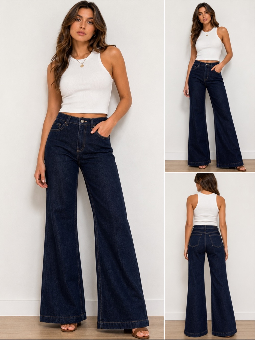 Zara Dark Blue Wide Leg Flare Jeans